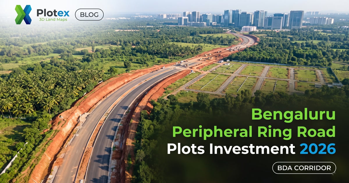 Bengaluru Peripheral Ring Road plots 2026 - BDA-approved residential plot layout along the Bengaluru Business Corridor between Tumakuru Road and Hosur Road, showing plot numbering, A-Khata status and road frontage
