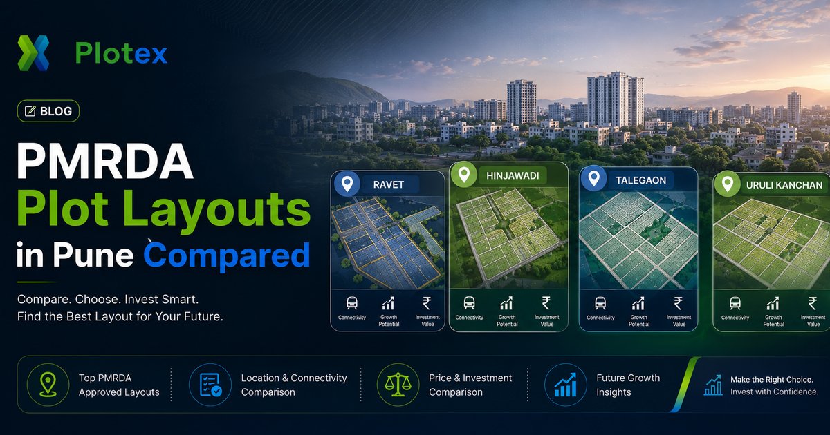 PMRDA approved plot layouts in Pune - aerial view of Wagholi, Talegaon, and Hinjewadi growth corridors with marked plot grids