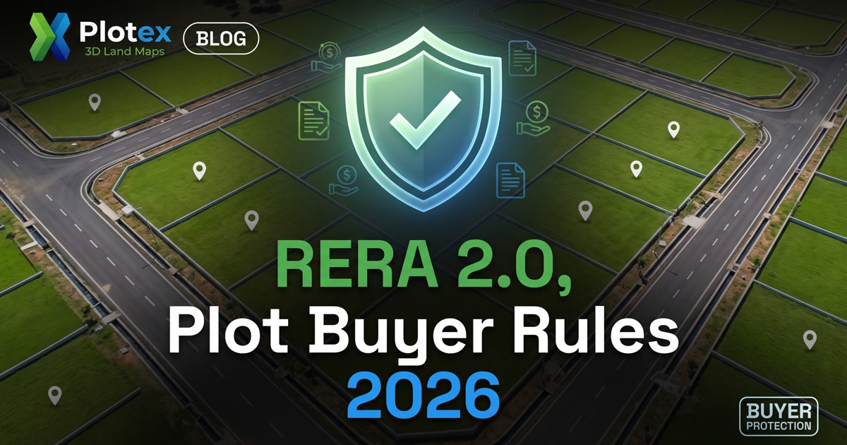RERA 2.0 2026 rules for plot buyers - RERA-registered plotted layout with escrow protection, mandatory infrastructure like roads and drainage, and layout verification for Indian real estate