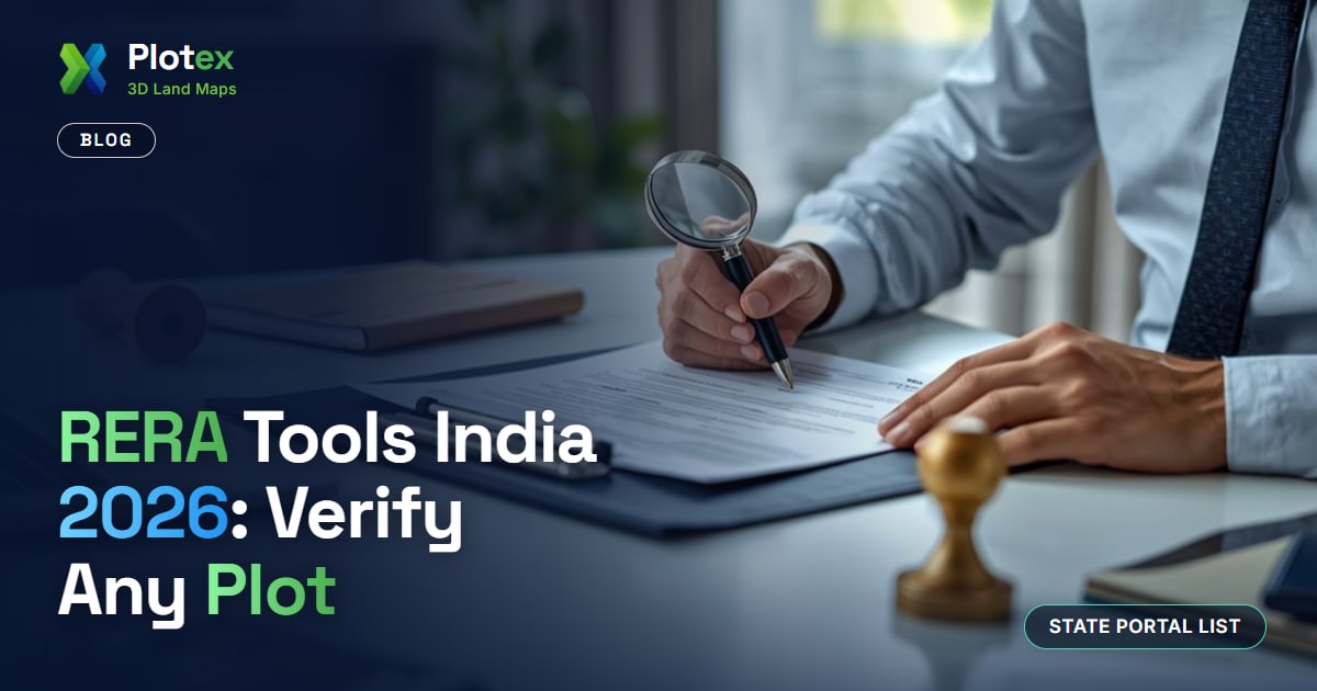 RERA Tools India (2026): Verify Any Plot + State Portal List banner - Plotex 3D Land Maps