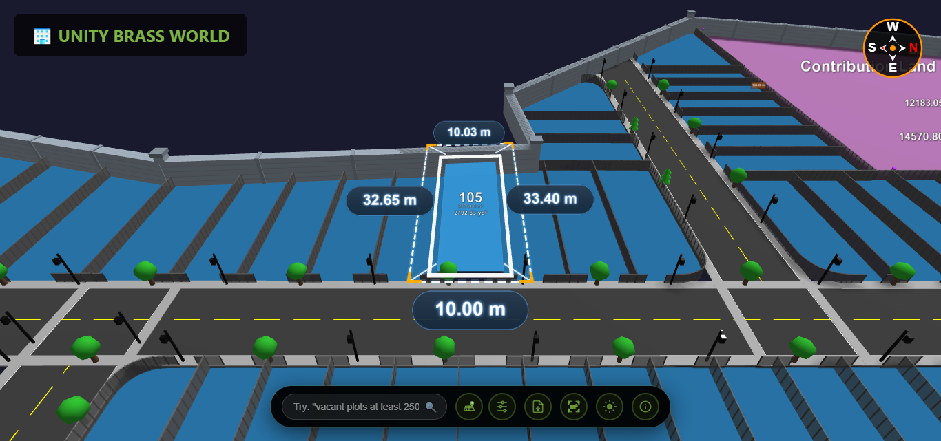 3D residential plot layout with plot status colors