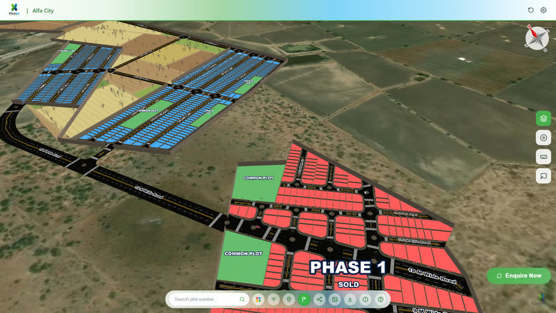 Alfa City, Dholera — the 3D site plan with Phase 1 marked sold